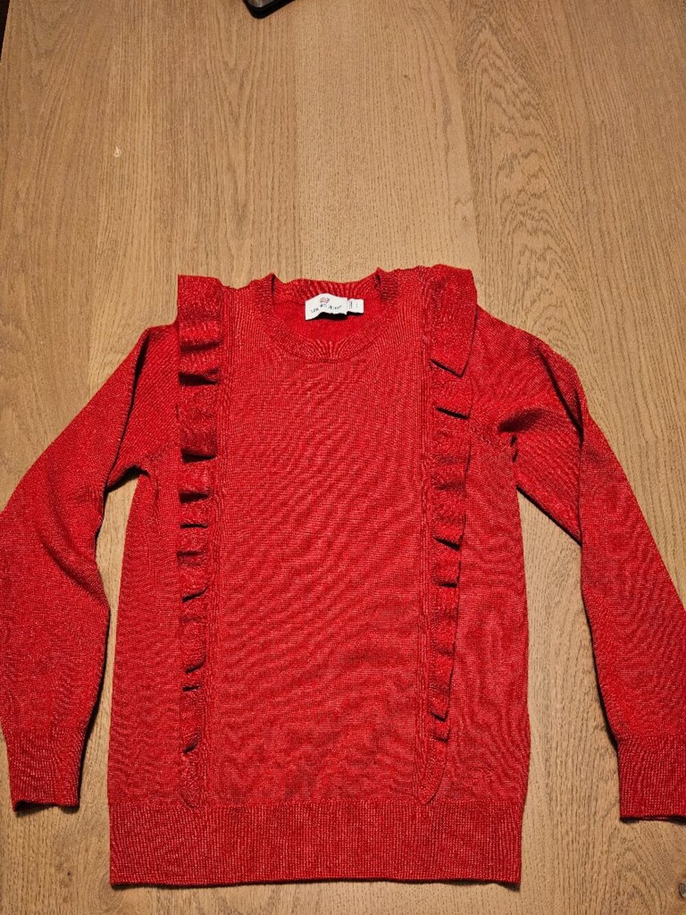 Vineyard Vines Red Sparkle Ruffle Trim Sweater Girls Size S